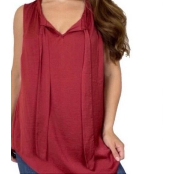 CABI Women’s Red Sleeveless Cinch Tie Blouse Size Medium Style #3602 - Picture 1 of 6